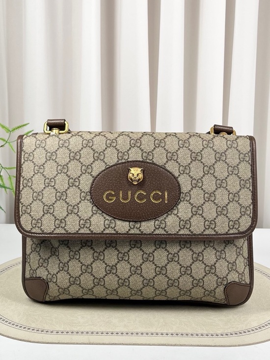 Gucci Other - Gucci Beige & Brown GG Canvas Shoulder Bag with Gold Logo